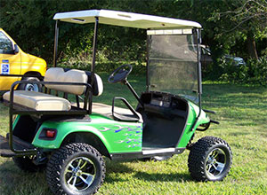 Green Golf Cart - Flames